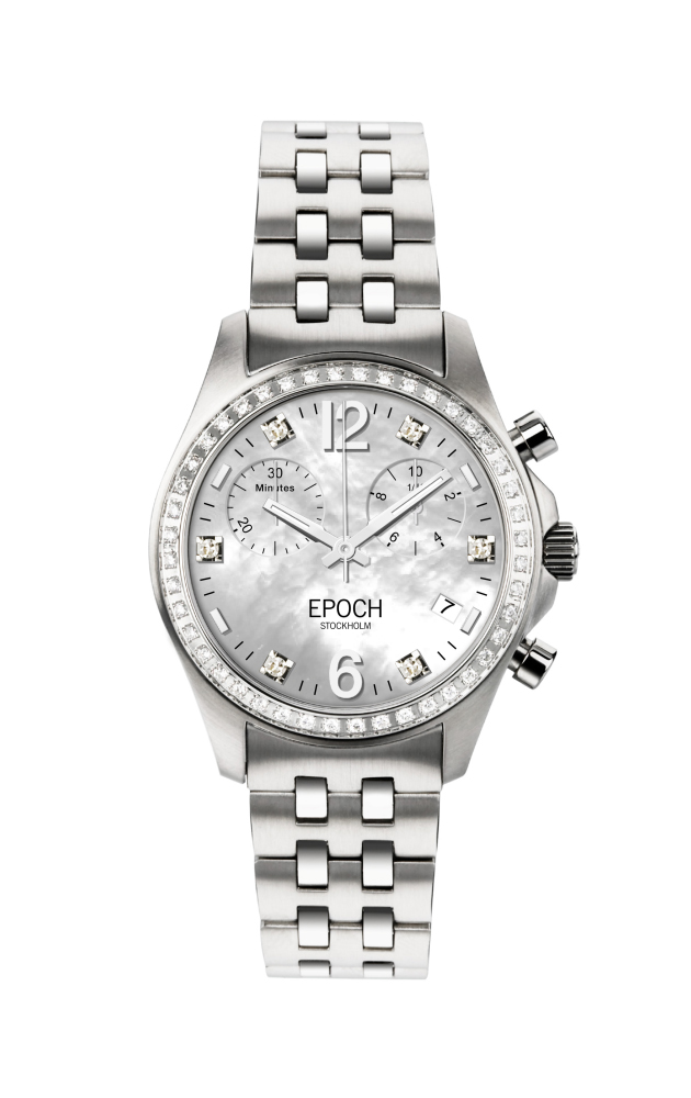 First Lady Chronograph Full Diamond Mother of Pearl White